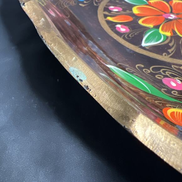 Vintage Mexican Batea Tray – Hand-Painted Wood Folk Art  Floral Serving Dish VTG - Picture 13 of 14